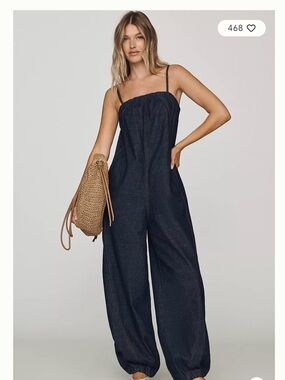 Anthropologie Dark Indigo Strapless Wide-Leg Jumpsuit